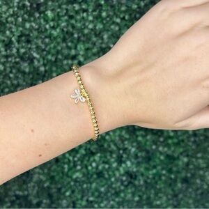TLD DESIGND | Gold Beaded Bow Bracelet (Clear)